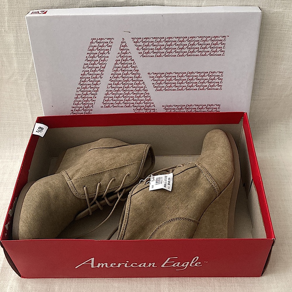 Tan canvas heeled booties. Brand new never worn
